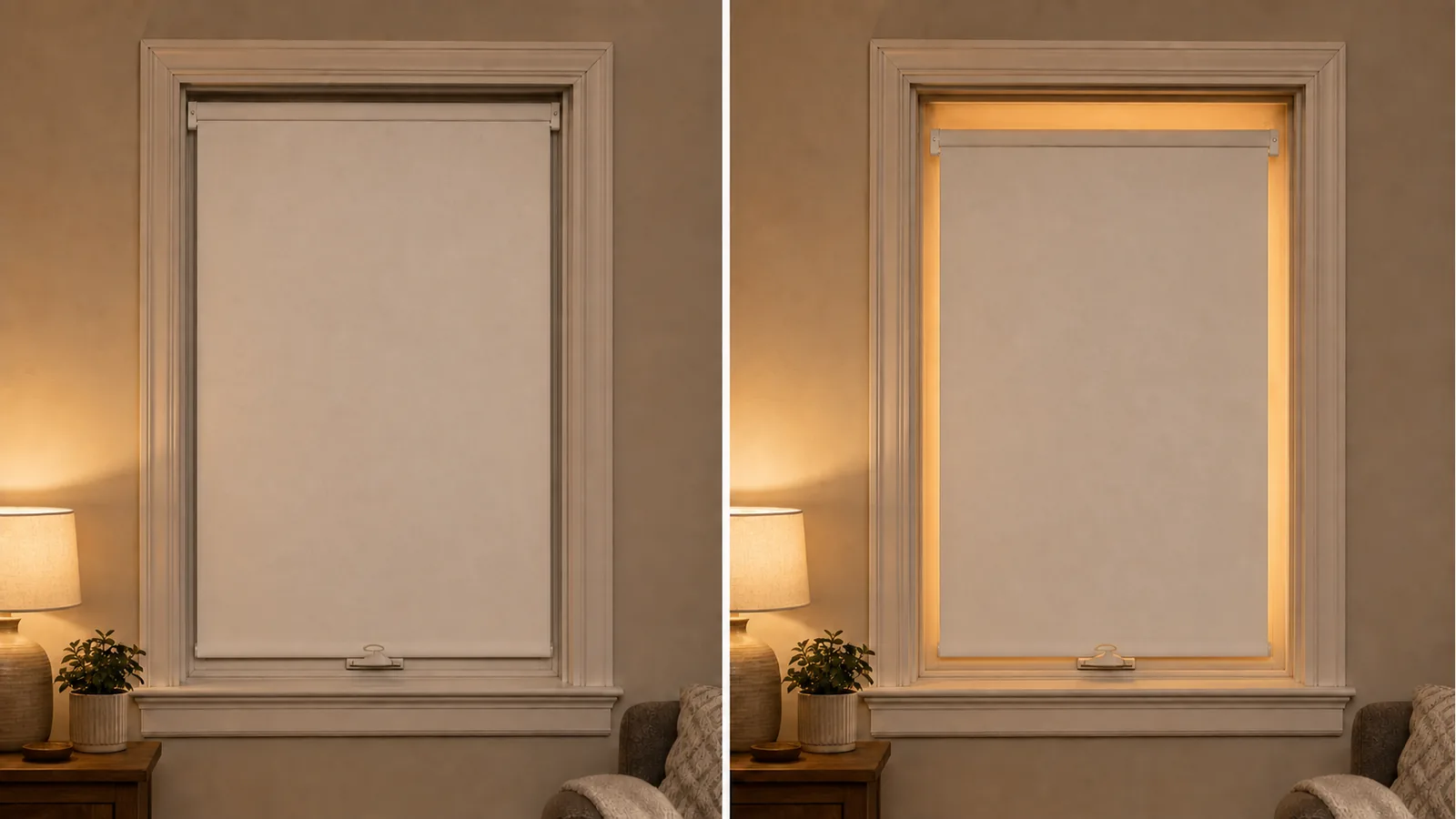 The same opaque privacy shade with close glass coverage and with visible uncovered gaps around the window.