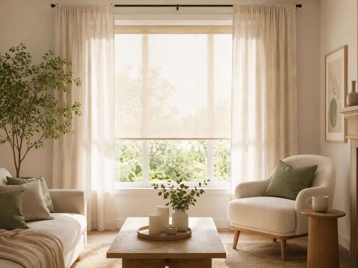 A bright living room window with soft curtains and privacy-friendly natural light.